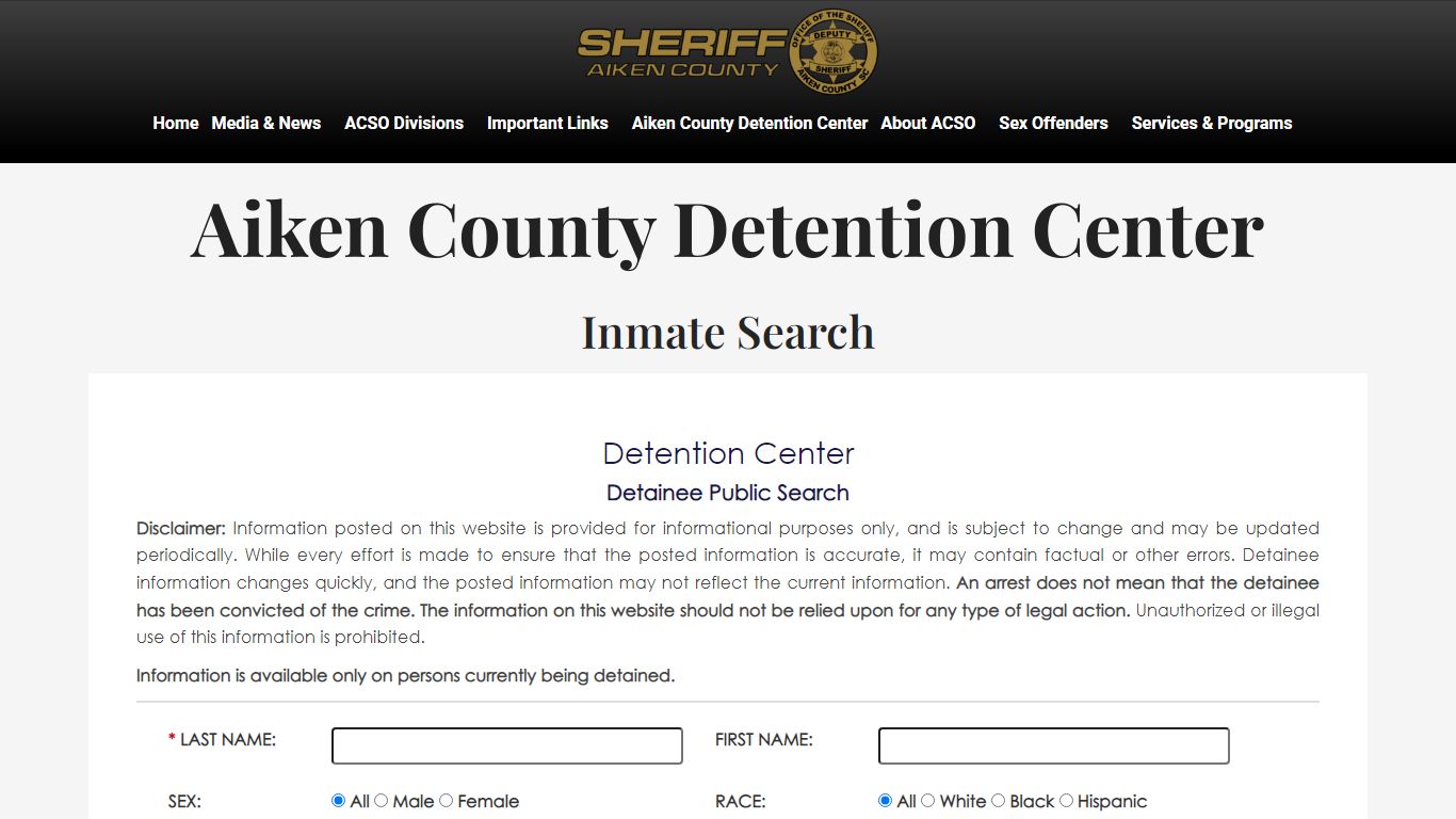 Inmate Search – Aiken County Sheriff's Office